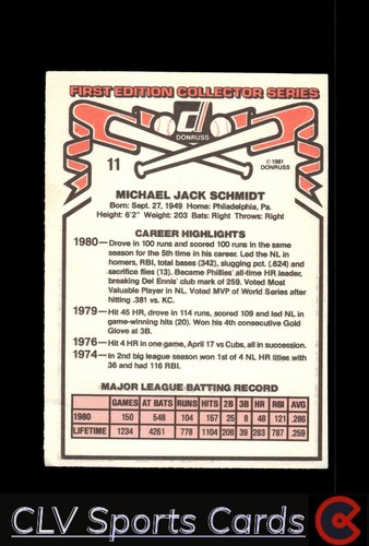 Baseball sports Donruss Mike Schmidt Philadelphia Phillies Near Mint or Better - Picture 2 of 2