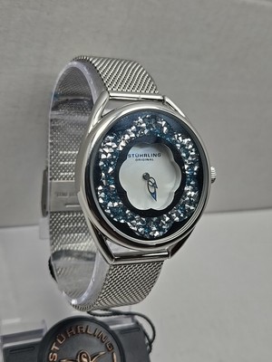 Stuhrling Lily 995M 38mm Flower Watch Silver Mother of Pearl Mesh New Battery Stuhrling 995M 04 Lily Mother of Pearl Crystal Accented  main image 4
