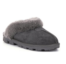 NEW UGG Coquette Suede Signature Logo Detail Cold Weather Slippers - Grey