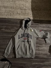 London England Gray Full Zip Hoodie M Men's Graphic Print Union Jack Flag
