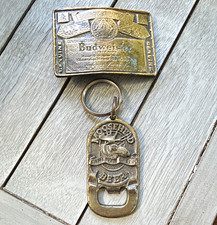 Vintage Beer Belt Buckle  Bottle Opener Budweiser Brass Brewery