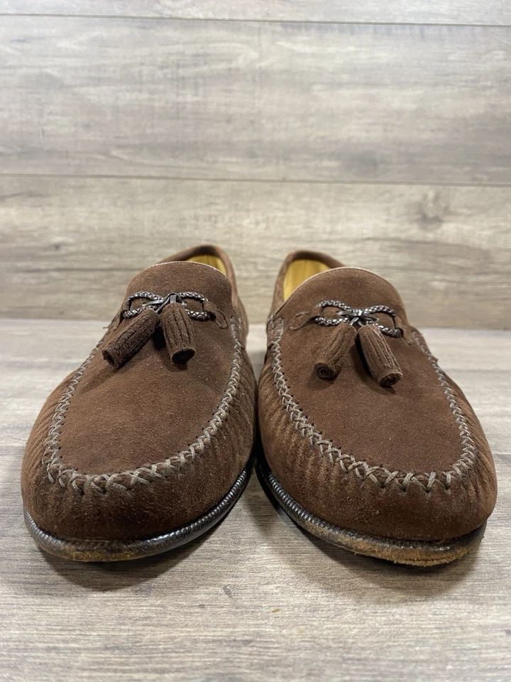 Zapatos Mocasines Moreschi Marrón Gamuza Cuero Para Hombre Talla 10 Hechos en Italia Foto 3 de 4