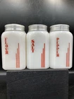 3 Hazel Atlas Red Vertical Lines Range Flour, Salt & Pepper Shakers EXC COND