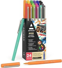 Felt Tip Pens, Set of 24, 12 Rainbow Colors, 1.0  1.5 mm Fiber Tip, Quick-Dryi...