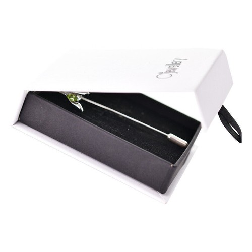 Peridot Snowdrop Tie Lapel Pin Stick Brooch Sterling Silver Gift Box - Picture 11 of 12