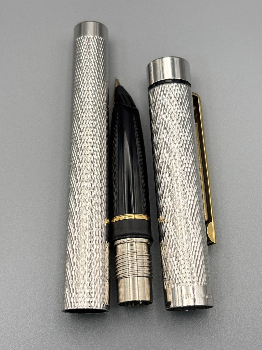 Sheaffer Targa Fountain Pen 14K F Nib Silver Plated Gold Trim USA