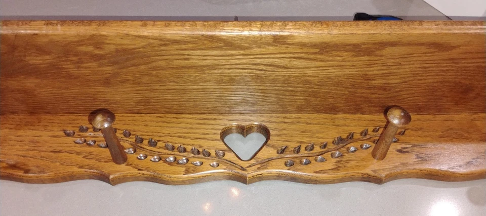 Solid Oak Wooden Coat - Hall Rack with Shelf Heart Cut Out - Image 4 of 4