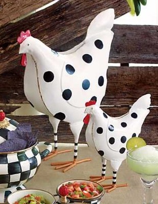 New MacKenzie Childs Dot Chicken Set Small & Medium Iron Rustic Barnyard 