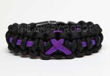 550 Paracord Bracelet Slim - Thin Line Ribbon - Black with Bright Purple