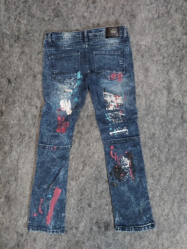 Encrypted Jeans Youth 10 Moto Blue Graffiti Rave Skater Grunge Paint Savage - Picture 2 of 13