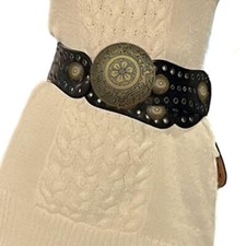 Eye-Catching Relief Round Buckle Waist Belt Adjustable Waistband for Men Teens