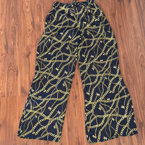 michael Michael Kors navy and gold chain print silky pants with slit size S - Picture 6 of 6