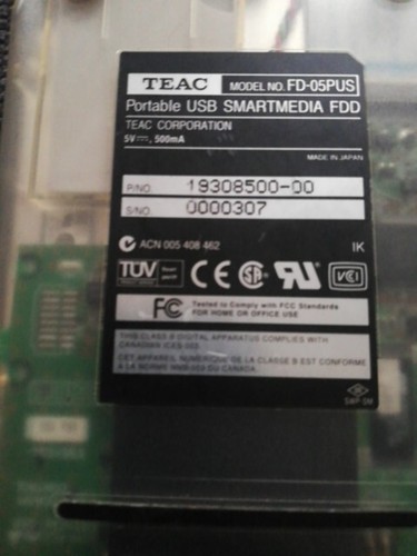 UNTESTED Teac fd-05pus Portable USB Smartmedia / Floppy Disk Drive Com - Afbeelding 9 van 10