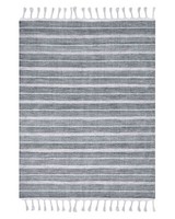 Outdoor Teppich Matte Grau / Weiß Mit Fransen 140X200 Cm Streifen Modern Bademli