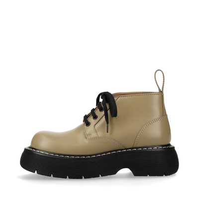 Bottega Veneta The Bounce Leather Short Boots 36 Ladies' Black x khaki Thick bot