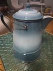 Vintage Enamelware Coffee Pot Cowboy Kettle Two Toned Blue — photo 10