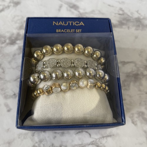 Nautica 4 Bracelet Set New In Box Gold Tone, Silver Tone Beaded - Picture 3 of 10
