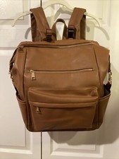 Omanmoli Large Leather Diaper Bag Backpack  Honey Color Unisex Travel Carry Bag