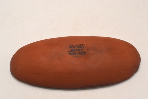 Findlay Ohio Script Liberty Pottery Becky Roscoe Village Shallow Oval Bowl 2005 - Picture 6 of 7