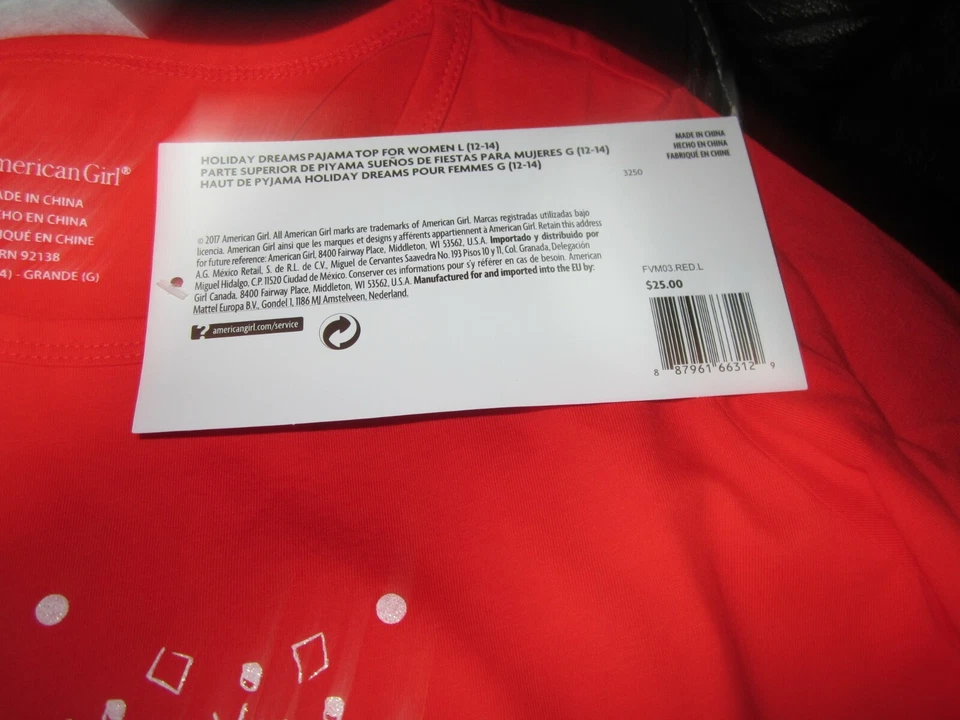 Pijama American Girl Holiday Dreams para MUJER NUEVO CON ETIQUETAS EN BOLSO AG TALLA L 12.-14 Foto 4 de 4