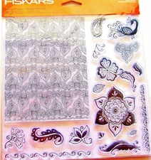 Henna Petals Background and Flowers Clear Acrylic Stamp Set by Fiskars NEW!