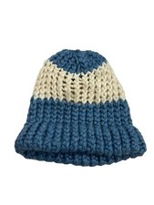 Vtg Blue White Knitted Beanie Ski Cap Hat