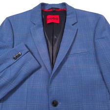  495 HUGO BOSS Arti 232x X-Slim Blue Plaid Performance Blazer Jacket Mens 36R