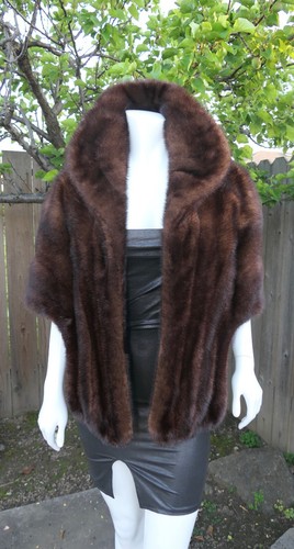 Luxury Real Brown Mahogany Ranch Mink Fur Stole Shawl Cape Formal Wedding Bridal - Picture 3 of 19