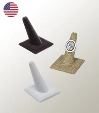 Set Of 3 Finger Ring Display Stand Square Base Ring Stand Black, White, Burlap