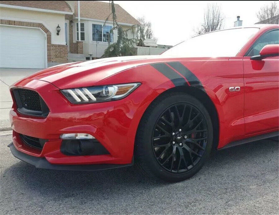 Calcomanía de vinilo gráfica izquierda/r guardabarros rueda coche doble raya negra universal Foto 3 de 4