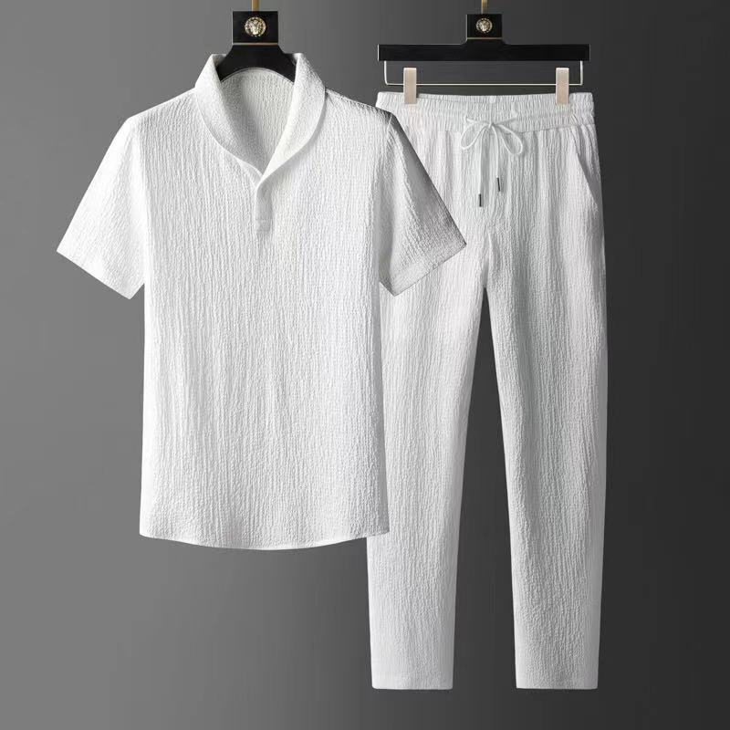 Men's Spring Summer Short Sleeve Casual Suit Slim Two-piece Set