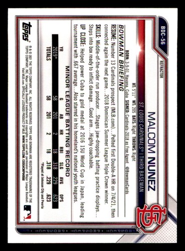 2021 Bowman Chrome Draft Refractors #BDC56 Malcom Nunez - Picture 2 of 2