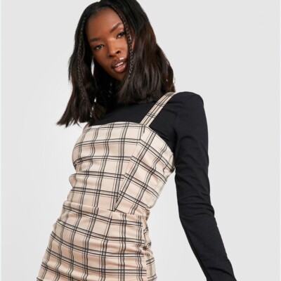 BOOHOO FLANNEL LOOK JUMPER DRESS- size 10