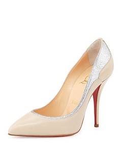 100% AUTHENTIC NEW WOMEN LOUBOUTIN TUCSY 100 NAPPA/GLITTER MINI PUMP/HEEL US 9
