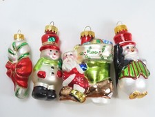 Santa Penguin Snowman Candy Cane Blown Glass Christmas Ornaments Lot 3" D1140