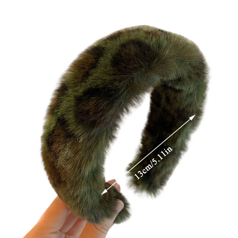 Diadema ancha de felpa gruesa de piel sintética para mujeres con estampado de leopardo aro para el cabello fiesta⇓ Foto 3 de 4