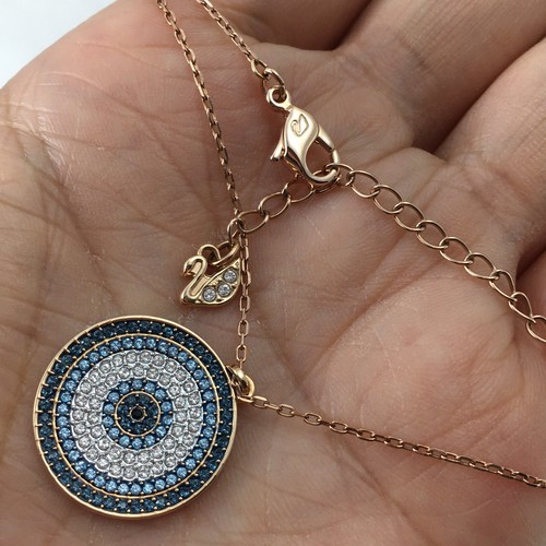 SWAROVSKI 5429126 Luckily Pave Blue White Crystal Disc Evil Eye Pendant Necklace - Picture 8 of 24