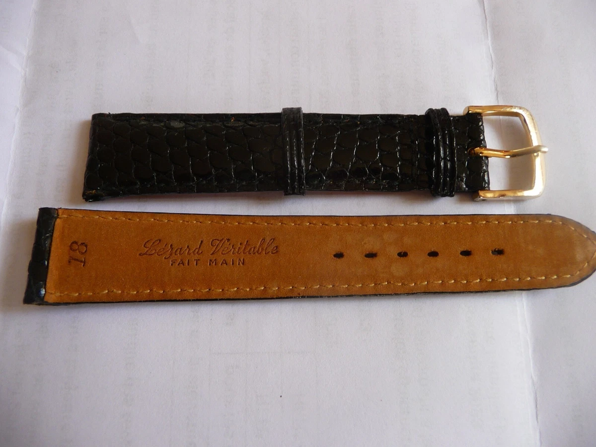 Bracelet montre l zard noir fait main neuf de stock largeur 18 eBay