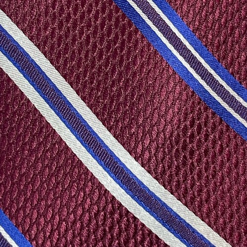 Alan Flusser Men's Necktie Maroon Blue White Striped - Picture 3 of 4