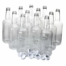 Dozen Long Neck Quart Plastic Bottles with Screw on Lids
