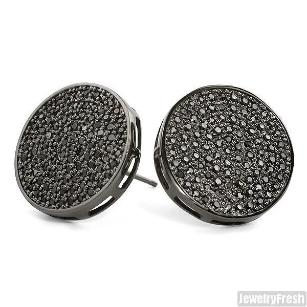 Black Large Round CZ Micropave Iced Out Stud Earrings for Men eBay