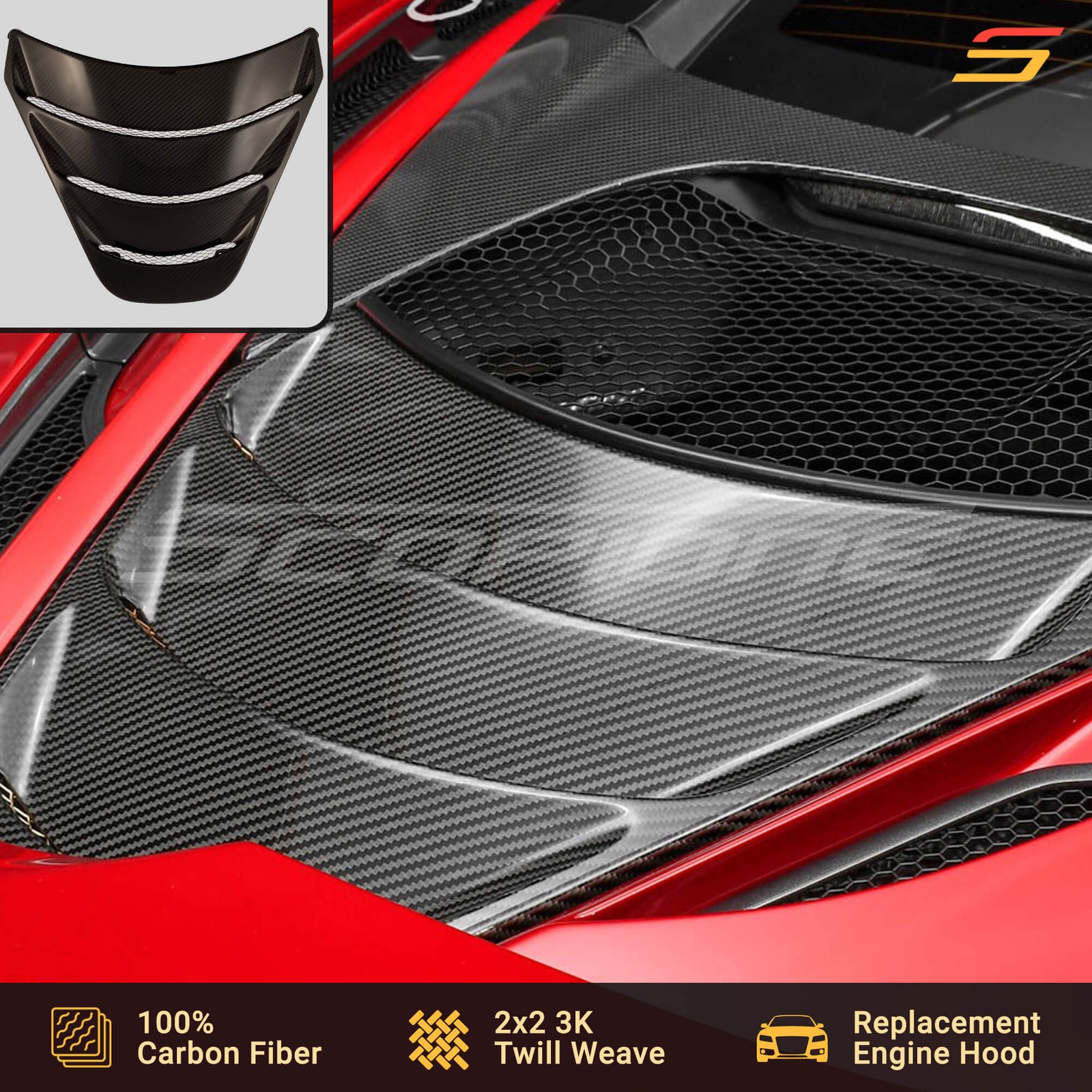 Scopione Carbon Fiber Rear Engine Cover Grille Deck Hood for McLaren 720S Coupe