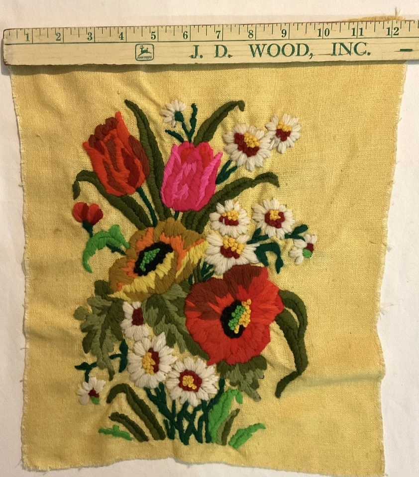 Vintage 70s “Brillance” Floral Crewel Embroidery Art Completed 11x14 Wool Yarns - Image 3 of 4