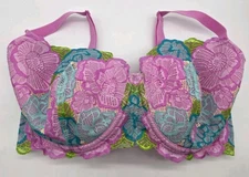 Adore Me Bra Womens Size 38H Pink Lace Flowers Underwire Light Padding
