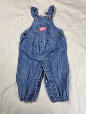 Vintage OshKosh B'gosh Overalls Baby Girls 18 Months Blue Denim Floral USA