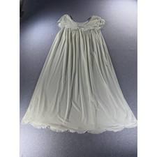 Vintage 1960s Shadowline Pale Blue Nylon Nightgown Lace Trim Babydoll Large
