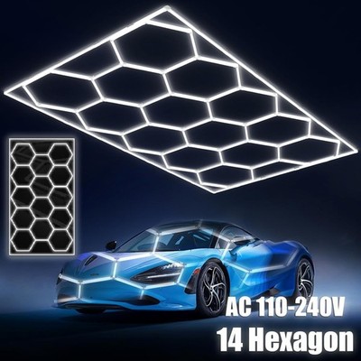 14 Hexagon LED Lighting Car Detail Garage Workshop Gym Honeycomb Lights 6500K