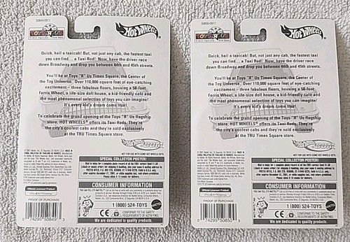 LOTE DE 2 TAXIS TIMES SQUARE EXCLUSIVOS HOT WHEELS 2001 TOYS R US AMARILLOS Y AZULES - Imagen 2 de 16