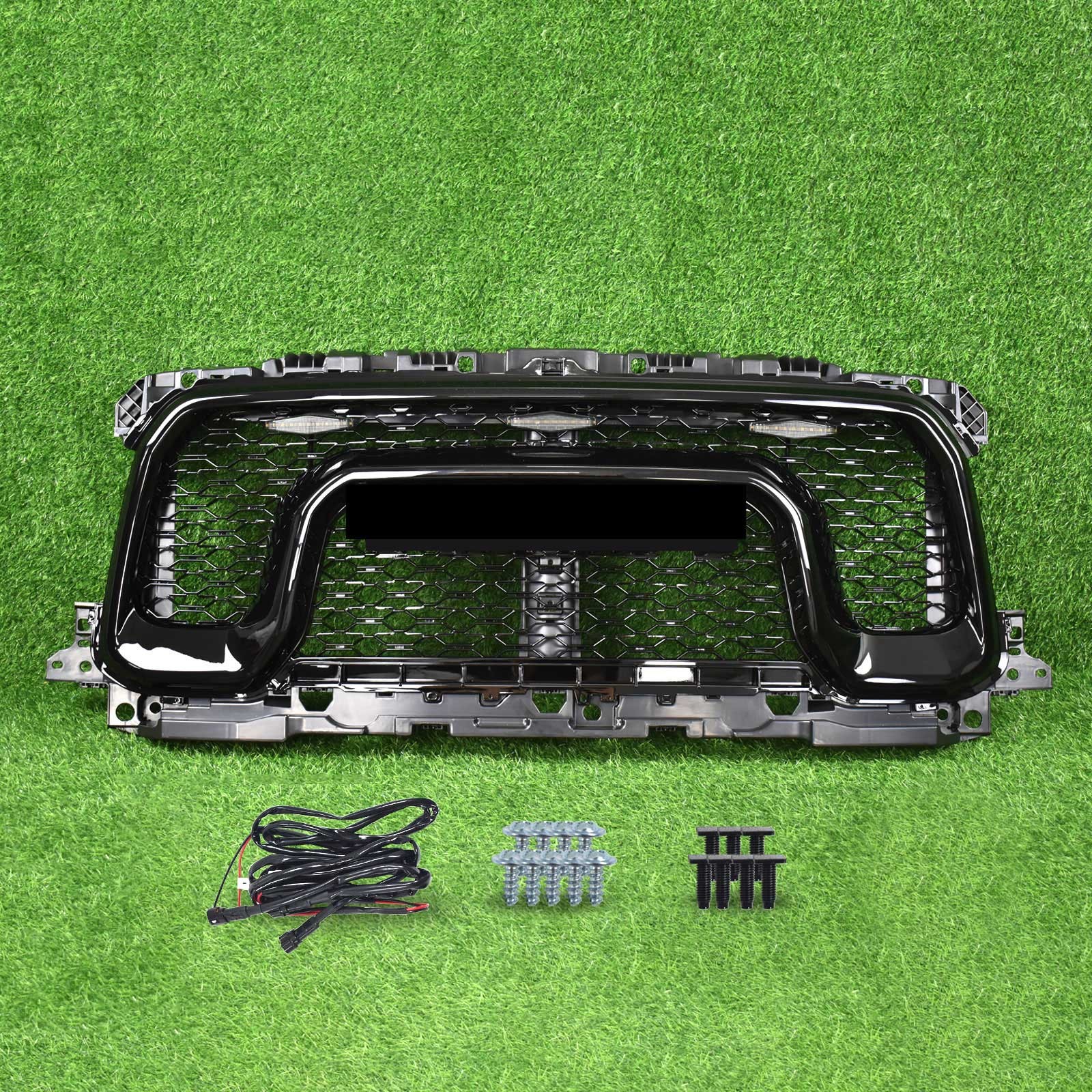 For 2019-2024 Ram 2500 3500 4500 W/lights Gloss Black Front Bumper Rebel Grille