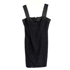 Amanda Smith Lace Dress Sz 12 LBD Cocktail Holiday Satin Pleats Formal Black